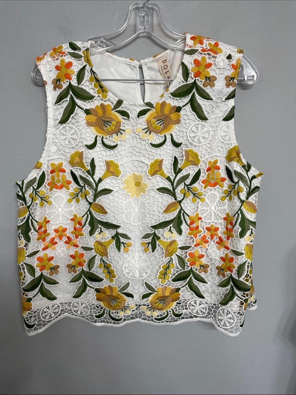 Anthropologie Dolan Left Coast Crochet Floral Lace Sleeveless Top XL EUC